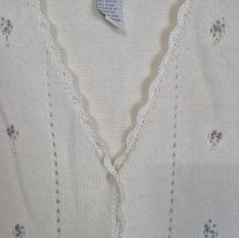 Koret Cream Embroidered Floral Knit Sweater Vest Size XL - Picture 4 of 13